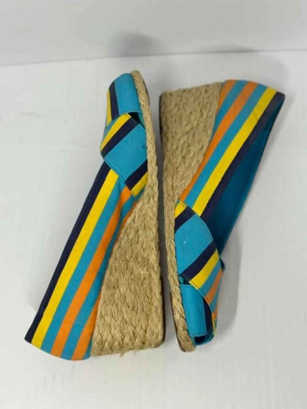 Lauren Ralph Lauren Striped Espadrille Wedge Peep Toe Shoes Women’s Size 11